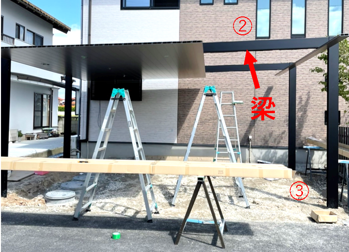 「出雲市で施工したカーポートのある駐車スペース